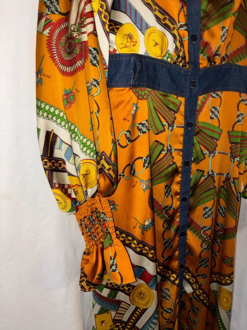 TOV Holy Patterned Maxi Shirt Button Dress With Denim Trim Size 40 New With Tag - Picture 5 of 11
